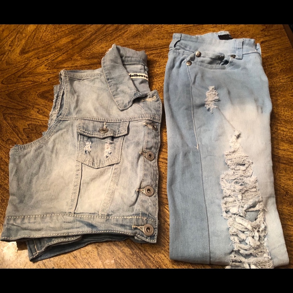 Dollhouse Stonewashed Jeans Vest & Pants -Size 3